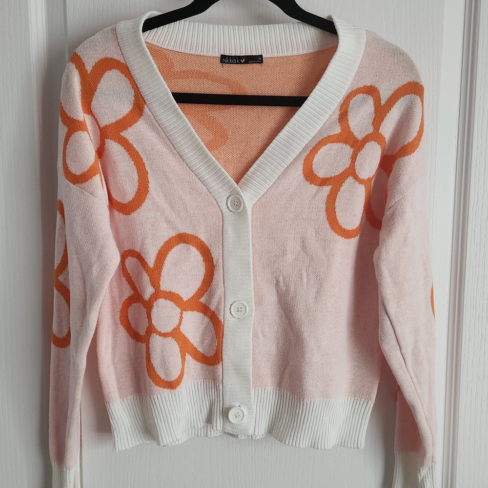 Pink and Orange Floral Women's Sweater